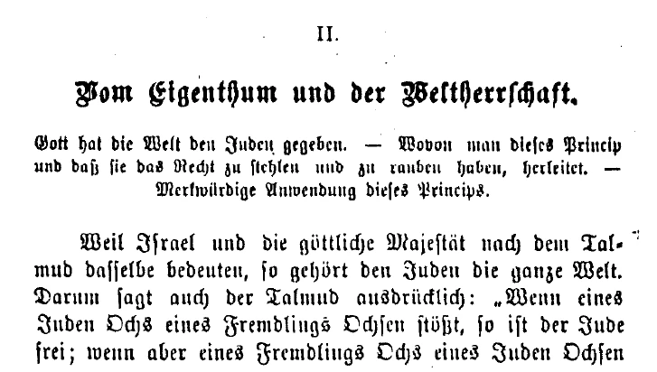 Buchseite in Frakturschrift mit dem Text: Abschnitt II: Vom Eigentum und der Weltherrschaft
