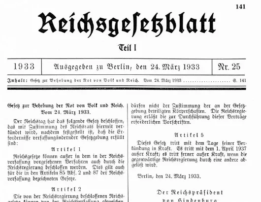 Faksimile (Ausschnitt) in Frakturschrift: Oben Reichsgesetzblatt, dann das Datum und Berlin als Ausgabeort, darunter der Gesetzestext.