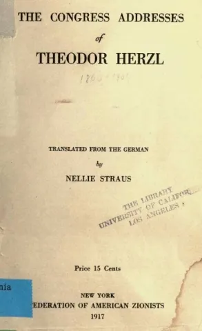 Faksimile: Englischsprachige Ausgabe der Herzl-Rede von 1897 in Basel