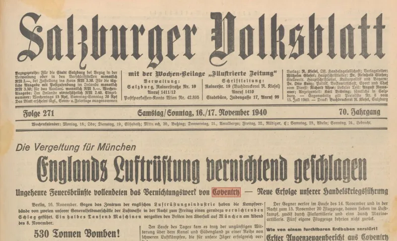 Titelblatt einer österreichischen Zeitung von 1940