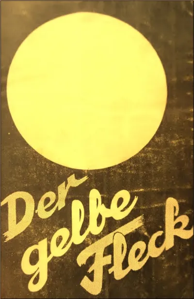 Buchcover: Ein leuchtend gelber Kreis auf braunem Hintergrund, darunter in Schreibschrift schräg nach rechts aufwärts verlaufend „Der gelbe Fleck“