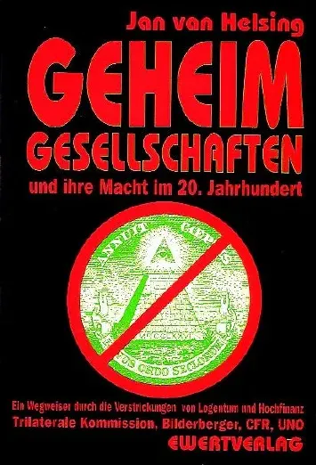 Rot auf schwarzem Grund Titel und Autor. In der unteren Hälfte ein schräg durchgestrichener roter Kreis. Unter dem Schrägstrich ist das Siegel der USA wie auf dem Dollarschein zu sehen: Grüne Pyramide mit dem Auge der Vorsehung, rundherum der Text Annuit Coeptis und Novus Ordo Seclorum.