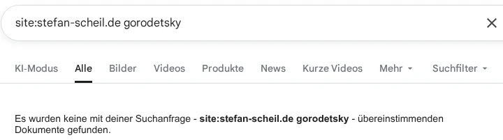 Screenshot einer weiteren ergebnislosen Websuche mit dem Ausdruck: site:stefan-scheil.de gorodetsky