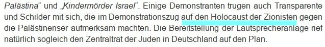 Screenshot: Ein Text über einen angeblichen „Holocaust der Zionisten gegen Palästinenser“