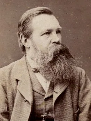 Portrait in Sepiatönen, Engels mit Vollbart trägt Anzug, Weste und Fliege.