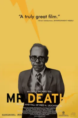 Das Filmplakat ist gelb, Fred Leuchter ist in schwarzweiß zu sehen, unten der Filmtitel „Mr. Death“.