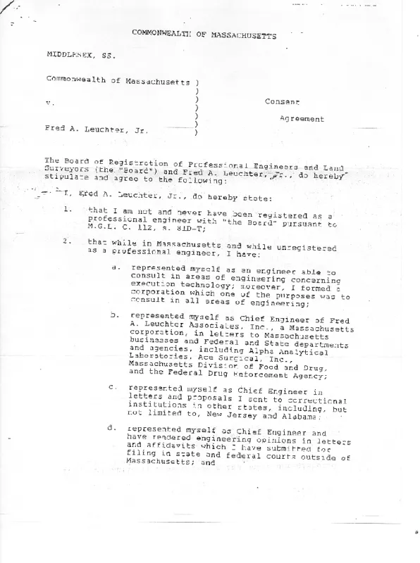 Offizielles Dokument des Commonwealth of Massachusetts in Schreibmaschinenschrift