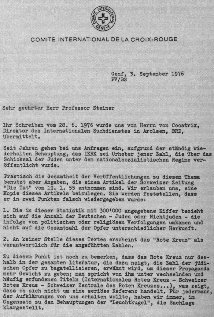 Faksimile: Ein weiterer Brief des Roten Kreuzes, dieses Mal an Professor Steiner, in dem die Organisation abermals erklärt, dass ihr Ruf und ihre Angaben missbraucht werden.