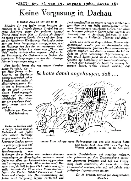 Faksimile des Leserbriefs. Zweispaltig kursiv gedruckt, unterbrochen von einer Karikatur, die nichts mit dem Thema zu tun hat. Transkription folgt im Anschluss